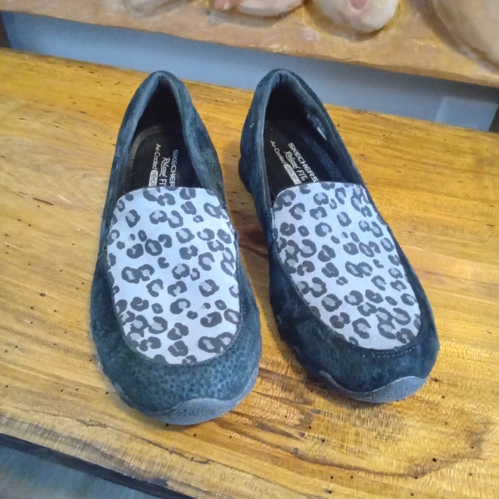 Skechers Bikers MC Size 9 Black and Charcoal Gray Leopard Print Women's Shoes